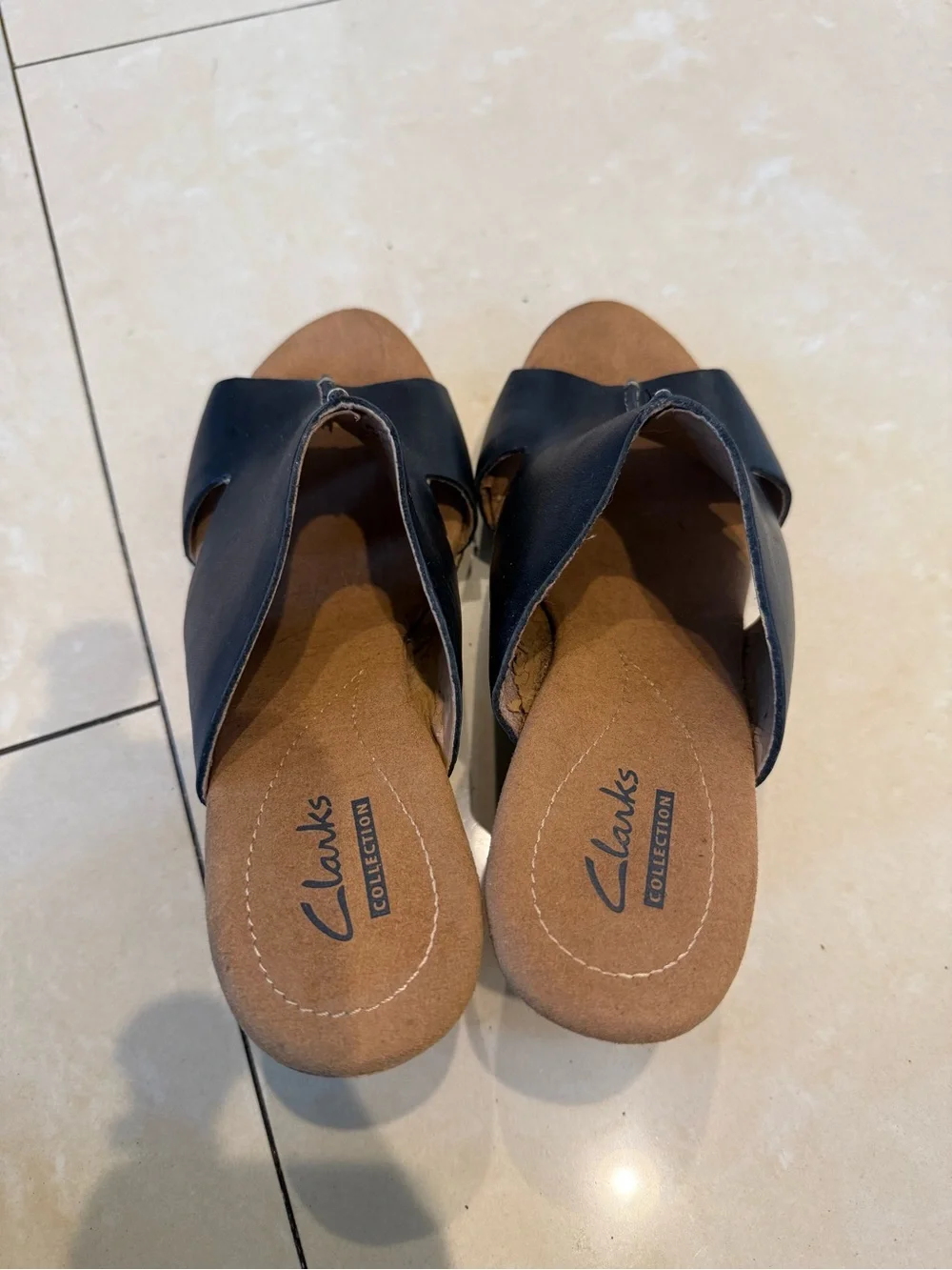 Clarks Women's Black Leather Wedge Sandals